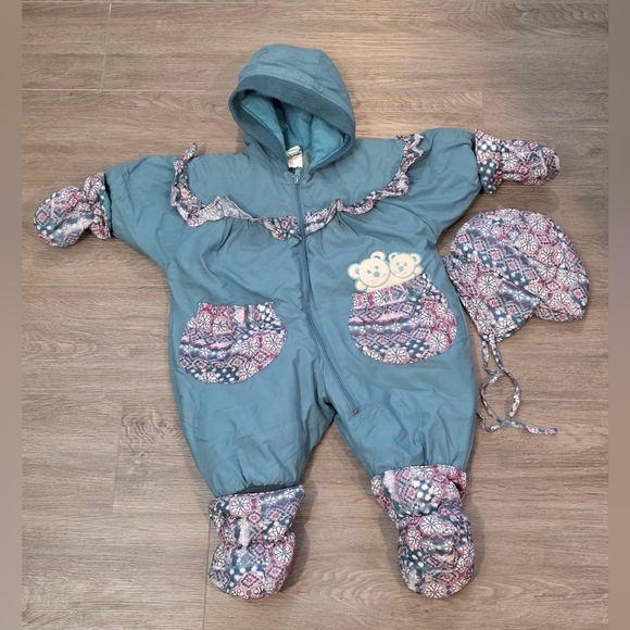 Sun Vally Baby Other - Vintage 90's Baby Snowsuit Size 12 Months With Matching Hat